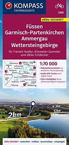 KOMPASS Fahrradkarte 3350 Füssen, Garmisch-Partenkirchen, Ammergau, Wettersteingebirge 1:70.000: reiß- und wetterfest mit Extra Stadtplänen KOMPASS Fahrradkarte 3350 Füssen, Garmisch-Partenkirchen, Ammergau, Wettersteingebirge 1:70.000: reiß- und wetterfest mit Extra Stadtplänen von Kompass