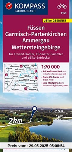 KOMPASS Fahrradkarte 3350 Füssen, Garmisch-Partenkirchen, Ammergau, Wettersteingebirge 1:70.000: reiß- und wetterfest mit Extra Stadtplänen KOMPASS Fahrradkarte 3350 Füssen, Garmisch-Partenkirchen, Ammergau, Wettersteingebirge 1:70.000: reiß- und wetterfest mit Extra Stadtplänen
