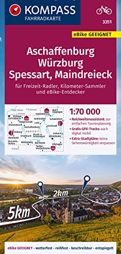 KOMPASS Fahrradkarte 3351 Aschaffenburg, Würzburg, Spessart, Maindreieck 1:70.000: reiß- und wetterfest mit Extra Stadtplänen KOMPASS Fahrradkarte 3351 Aschaffenburg, Würzburg, Spessart, Maindreieck 1:70.000: reiß- und wetterfest mit Extra Stadtplänen
