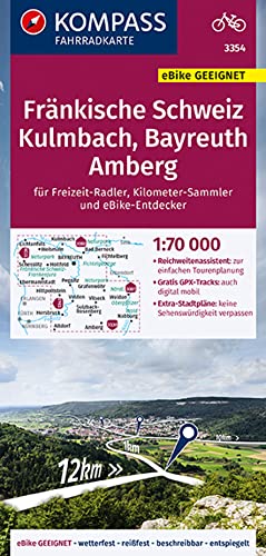 KOMPASS Fahrradkarte 3354 Fränkische Schweiz, Kulmbach, Bayreuth, Amberg 1:70.000: reiß- und wetterfest mit Extra Stadtplänen von Kompass