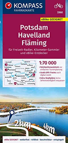 KOMPASS Fahrradkarte 3360 Potsdam, Havelland, Fläming mit Knotenpunkten 1:70.000: reiß- und wetterfest mit Extra Stadtplänen von KOMPASS-KARTEN