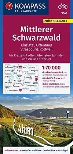KOMPASS Fahrradkarte 3368 Mittlerer Schwarzwald, Kinzigtal, Offenburg, Strasbourg 1:70.000: reiß- und wetterfest mit Extra Stadtplänen