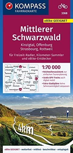 KOMPASS Fahrradkarte 3368 Mittlerer Schwarzwald, Kinzigtal, Offenburg, Strasbourg 1:70.000: reiß- und wetterfest mit Extra Stadtplänen von KOMPASS-KARTEN