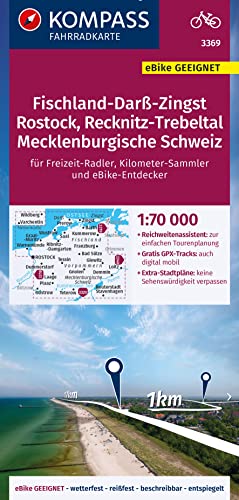 KOMPASS Fahrradkarte 3369 Fischland-Darß-Zingst, Rostock, Recknitz-Trebeltal, Mecklenburgische Schweiz 1:70.000: reiß- und wetterfest mit Extra Stadtplänen KOMPASS Fahrradkarte 3369 Fischland-Darß-Zingst, Rostock, Recknitz-Trebeltal, Mecklenburgische Schweiz 1:70.000: reiß- und wetterfest mit Extra Stadtplänen
