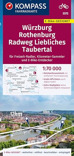KOMPASS Fahrradkarte 3372 Würzburg, Rothenburg, Radweg Liebliches Taubertal 1:70.000: reiß- und wetterfest mit Extra-Stadtplänen von KOMPASS-KARTEN