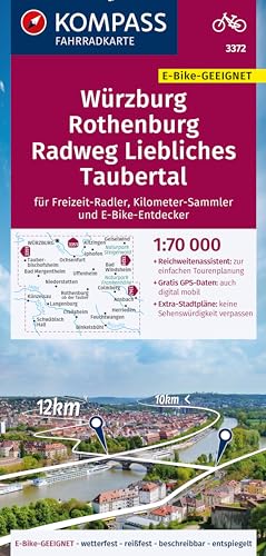 KOMPASS Fahrradkarte 3372 Würzburg, Rothenburg, Radweg Liebliches Taubertal 1:70.000: reiß- und wetterfest mit Extra-Stadtplänen KOMPASS Fahrradkarte 3372 Würzburg, Rothenburg, Radweg Liebliches Taubertal 1:70.000: reiß- und wetterfest mit Extra-Stadtplänen