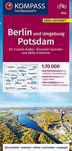 KOMPASS Fahrradkarte 3342 Berlin und Umgebung, Potsdam 1:70.000: reiß- und wetterfest mit Extra Stadtplänen von Kompass