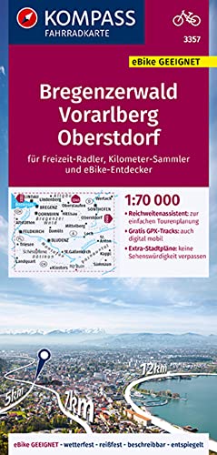 KOMPASS Fahrradkarte 3357 Bregenzerwald, Vorarlberg, Oberstdorf 1:70.000: reiß- und wetterfest mit Extra Stadtplänen von Kompass