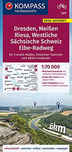 KOMPASS Fahrradkarte 3371 Dresden, Meißen, Westliche Sächsische Schweiz 1:70.000: reiß- und wetterfest mit Extra Stadtplänen