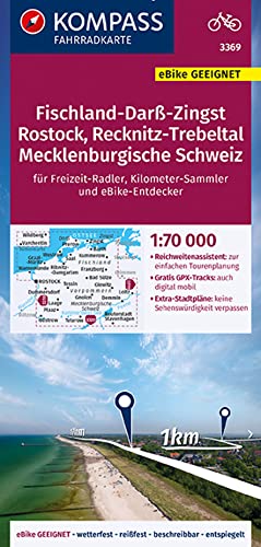 KOMPASS Fahrradkarte 3369 Fischland-Darß-Zingst, Rostock, Recknitz-Trebeltal, Mecklenburgische Schweiz 1:70.000: reiß- und wetterfest mit Extra Stadtplänen