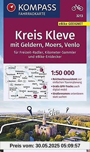 KOMPASS Fahrradkarte Kreis Kleve mit Geldern, Moers, Venlo 1:50.000, FK 3213: reiß- und wetterfest (KOMPASS-Fahrradkarten Deutschland, Band 3213)