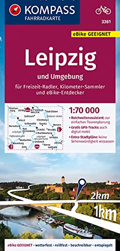 KOMPASS Fahrradkarte 3361 Leipzig und Umgebung 1:70.000: reiß- und wetterfest mit Extra Stadtplänen
