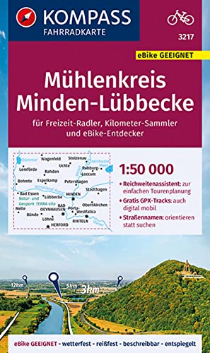 KOMPASS Fahrradkarte 3217 Mühlenkreis Minden-Lübbecke 1:50.000: reiß- und wetterfest von Kompass