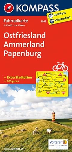 KOMPASS Fahrradkarte Ostfriesland - Ammerland - Papenburg: Fahrradkarte. GPS-genau. 1:70000