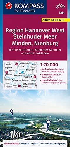 KOMPASS Fahrradkarte 3364 Region Hannover West 1:70.000: reiß- und wetterfest mit Extra Stadtplänen