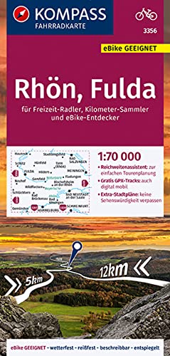 KOMPASS Fahrradkarte 3356 Rhön, Fulda 1:70.000: reiß- und wetterfest mit Extra Stadtplänen von Kompass