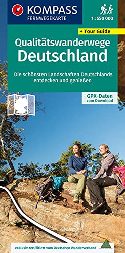 KOMPASS Fernwegekarte Qualitätswanderwege Deutschland 1:550.000: Die schönsten Landschaften Deutschlands entdecken & genießen. GPX-Daten zum Download, mit Tour Guide