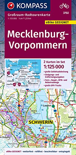 KOMPASS Großraum-Radtourenkarte 3702 Mecklenburg-Vorpommern 1:125.000: 2 Karten im Set, reiß- und wetterfest, GPX-Daten zum Download von KOMPASS-KARTEN