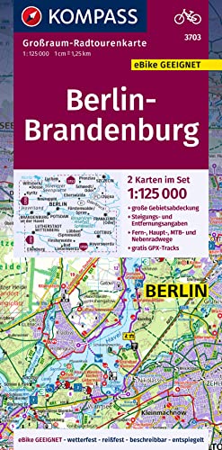 KOMPASS Großraum-Radtourenkarte 3703 Berlin-Brandenburg 1:125.000: 2 Karten im Set, reiß- und wetterfest, GPX-Daten zum Download von KOMPASS-KARTEN