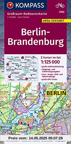 KOMPASS GRK 3703 Berlin-Brandenburg: 1:125000 (KOMPASS-Großraum-Radtourenkarte, Band 3703)