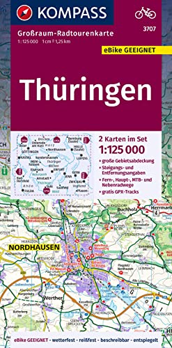 KOMPASS Großraum-Radtourenkarte 3707 Thüringen 1:125.000: 2 Karten im Set, reiß- und wetterfest, GPX-Daten zum Download von KOMPASS-KARTEN