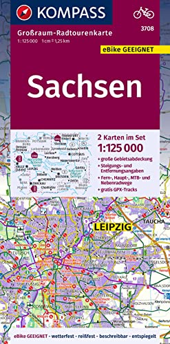 KOMPASS Großraum-Radtourenkarte 3708 Sachsen 1:125.000: 2 Karten im Set, reiß- und wetterfest, GPX-Daten zum Download
