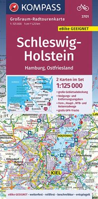 KOMPASS Großraum-Radtourenkarte 3701 Schleswig-Holstein, Hamburg, Ostfriesland 1:125.000 von Kompass-Karten