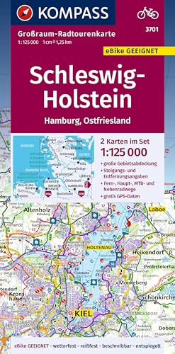 KOMPASS Großraum-Radtourenkarte 3701 Schleswig-Holstein, Hamburg, Ostfriesland 1:125.000: 2 Karten im Set, reiß- und wetterfest, GPS-Daten zum Download (KOMPASS Großraum Fahrradkarte, Band 3701)