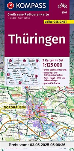 KOMPASS Großraum-Radtourenkarte 3707 Thüringen 1:125.000: 2 Karten im Set, reiß- und wetterfest, GPX-Daten zum Download
