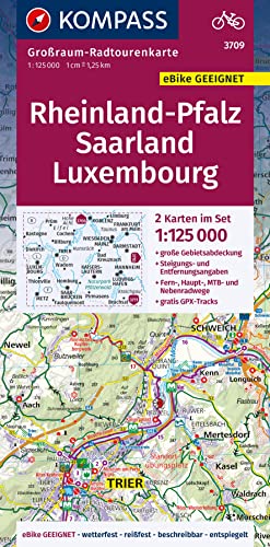 KOMPASS Großraum-Radtourenkarte 3709 Rheinland-Pfalz, Saarland, Luxembourg 1:125.000: 2 Karten im Set, reiß- und wetterfest, GPX-Daten zum Download von KOMPASS-KARTEN