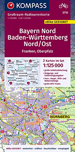 KOMPASS Großraum-Radtourenkarte 3710 Bayern Nord, Baden-Württemberg Nord/Ost, 1:125.000: 2 Karten im Set, reiß- und wetterfest, GPX-Daten zum Download (KOMPASS Großraum Fahrradkarte, Band 3710) von KOMPASS-KARTEN
