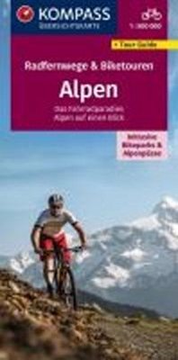 KOMPASS Radfernwegekarte Radfernwege & Biketouren Alpen - Übersichtskarte 1:500.000 von Kompass-Karten