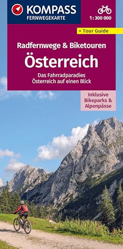 KOMPASS Radfernwegekarte Radfernwege & Biketouren Österreich - Übersichtskarte 1:300.000: inklusive Bikeparks und Alpenpässe von KOMPASS-KARTEN