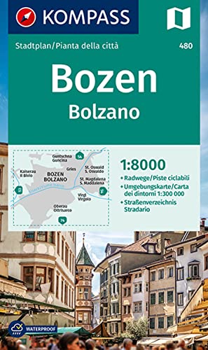 KOMPASS Stadtplan Bozen / Bolzano 1:8.000: Mit Umgebungskarte 1:300000