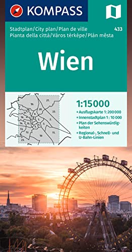 KOMPASS Stadtplan Wien 1:15.000: Innenstadt 1:10000. Ausflugskarte 1:200000 von KOMPASS-KARTEN