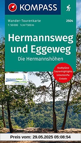 KOMPASS Wander-Tourenkarte Hermannsweg und Eggeweg, Die Hermannshöhen 1:50.000: Leporello Karte, reiß- und wetterfest