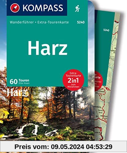 KOMPASS Wanderführer 5240 Harz, 60 Touren: Wanderführer mit Extra-Tourenkarte 1:50.000, GPX-Daten zum Download