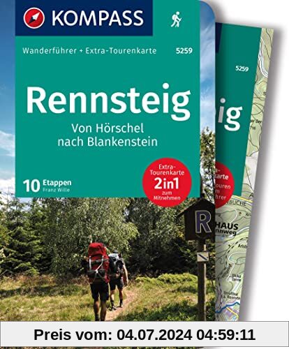 KOMPASS Wanderführer 5259 Rennsteig, 10 Etappen: Wanderführer mit Extra-Tourenkarte und Höhenprofilen, GPX-Daten zum Download