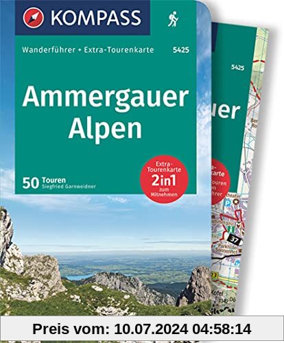 KOMPASS Wanderführer 5425 Ammergauer Alpen, 50 Touren: Wanderführer mit Extra-Tourenkarte 1:30.000, GPX-Daten zum Download.