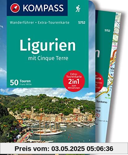 KOMPASS Wanderführer 5752 Ligurien mit Cinque Terre, 50 Touren: Wanderführer mit Extra-Tourenkarte 1:50.000, GPX-Daten zum Download.