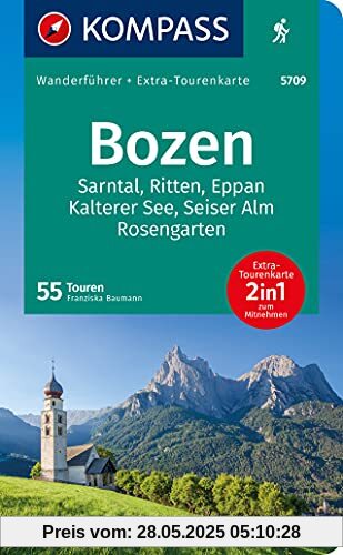 KOMPASS Wanderführer Bozen, Sarntal, Ritten, Eppan, Kalterer See, Seiser Alm, Rosengarten: Wanderführer mit Extra-Tourenkarte 1:45.000, 55 Touren, GPX-Daten zum Download.