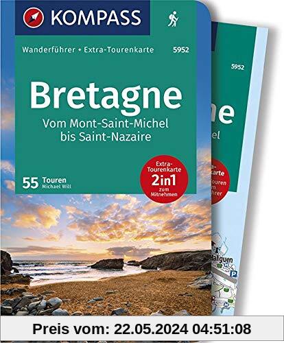 KOMPASS Wanderführer Bretagne, vom Mont-Saint-Michel bis Saint-Nazaire: Wanderführer mit Extra-Tourenkarte 1:50000, 55 Touren, GPX-Daten zum Download.