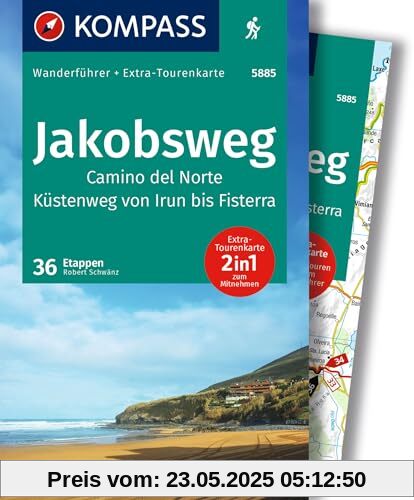 KOMPASS Wanderführer Jakobsweg Camino del Norte, 36 Etappen mit Extra-Tourenkarte: GPS-Daten zum Download