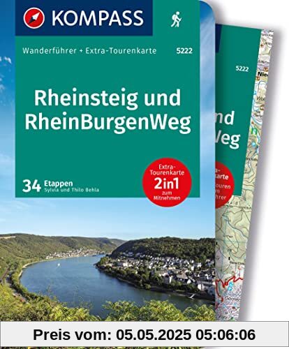 KOMPASS Wanderführer Rheinsteig RheinBurgenWeg, 34 Etappen: mit Extra-Tourenkarte, GPX-Daten zum Download