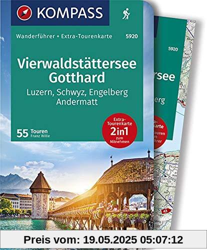 KOMPASS Wanderführer Vierwaldstättersee, Gotthard: Wanderführer mit Extra-Tourenkarte 1:65000, 55 Touren, GPX-Daten zum Download.