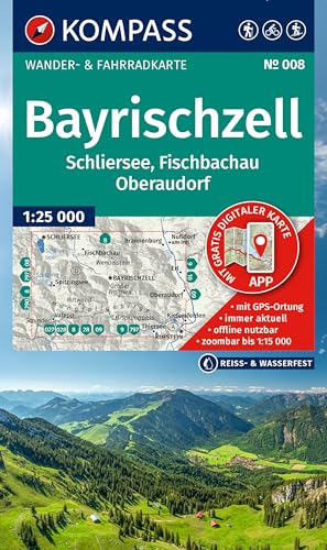 KOMPASS Wanderkarte 008 Bayrischzell, Schliersee, Fischbachau, Oberaudorf 1:25.000: Wander- und Fahrradkarte in einem - inklusive Offline-Verwendung ... Radwege. Skitouren. Langlaufen. Reiten. von KOMPASS-KARTEN