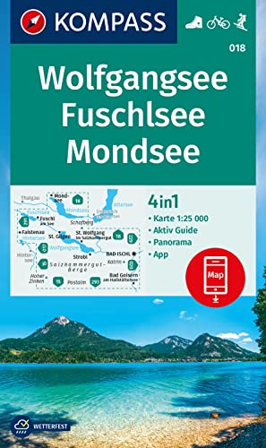 KOMPASS Wanderkarte 018 Wolfgangsee, Fuschlsee, Mondsee 1:25.000: 4in1 Wanderkarte mit Aktiv Guide und Detailkarten inklusive Karte zur offline Verwendung in der KOMPASS-App. Fahrradfahren. Skitouren.