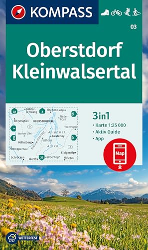 KOMPASS Wanderkarte 03 Oberstdorf, Kleinwalsertal 1:25.000: 3in1 Wanderkarte mit Aktiv Guide inklusive Karte zur offline Verwendung in der KOMPASS-App. Fahrradfahren. Skitouren. Langlaufen. KOMPASS Wanderkarte 03 Oberstdorf, Kleinwalsertal 1:25.000: 3in1 Wanderkarte mit Aktiv Guide inklusive Karte zur offline Verwendung in der KOMPASS-App. Fahrradfahren. Skitouren. Langlaufen.
