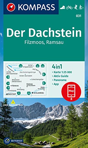 KOMPASS Wanderkarte 031 Der Dachstein, Ramsau, Filzmoos 1:25.000: 4in1 Wanderkarte mit Panorama und Aktiv Guide inklusive Karte zur offline Verwendung ... Fahrradfahren. Skitouren. Langlaufen. von KOMPASS-KARTEN