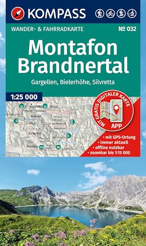 KOMPASS Wanderkarte 032 Montafon, Brandnertal, Gargellen, Bielerhöhe, Silvretta 1:25.000: Wander- und Fahrradkarte in einem - inklusive ... Radwege. Skitouren. Langlaufen. Reiten. von KOMPASS-KARTEN
